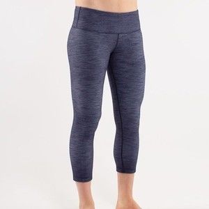 Lululemon‎ Heathered Navy Wunder Under Crop Yoga Athletic Leggings Women 4